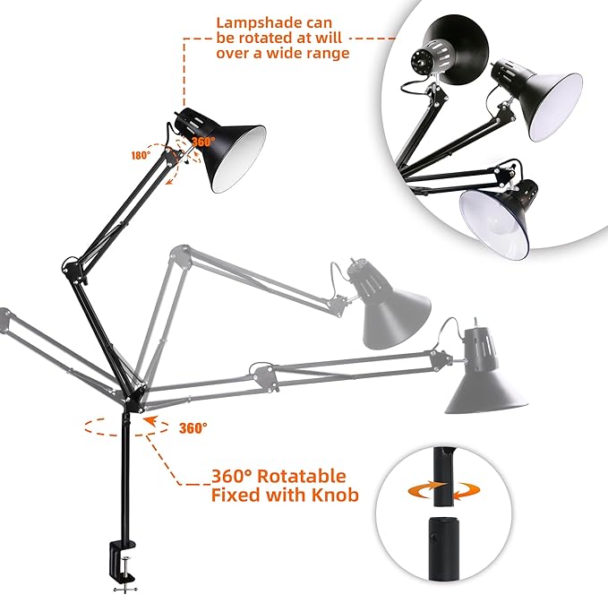 Desk Lamp for Home Office Eye-Caring Metal Extra Tall Swing Arm High Intensity - Image 4