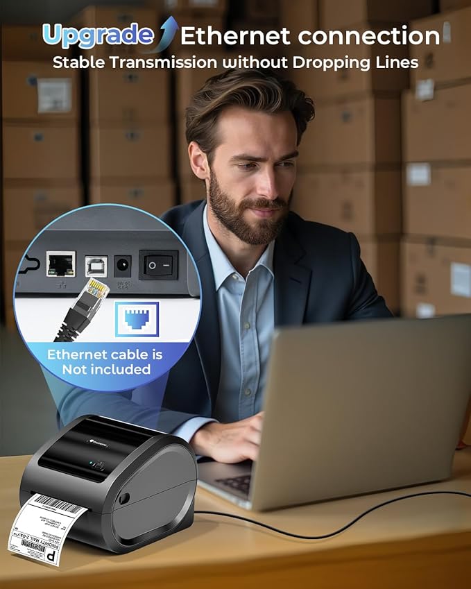 Phomemo Ethernet Thermal Label Printer 4x6, 300DPI Wireless Thermal Printers - Image 7