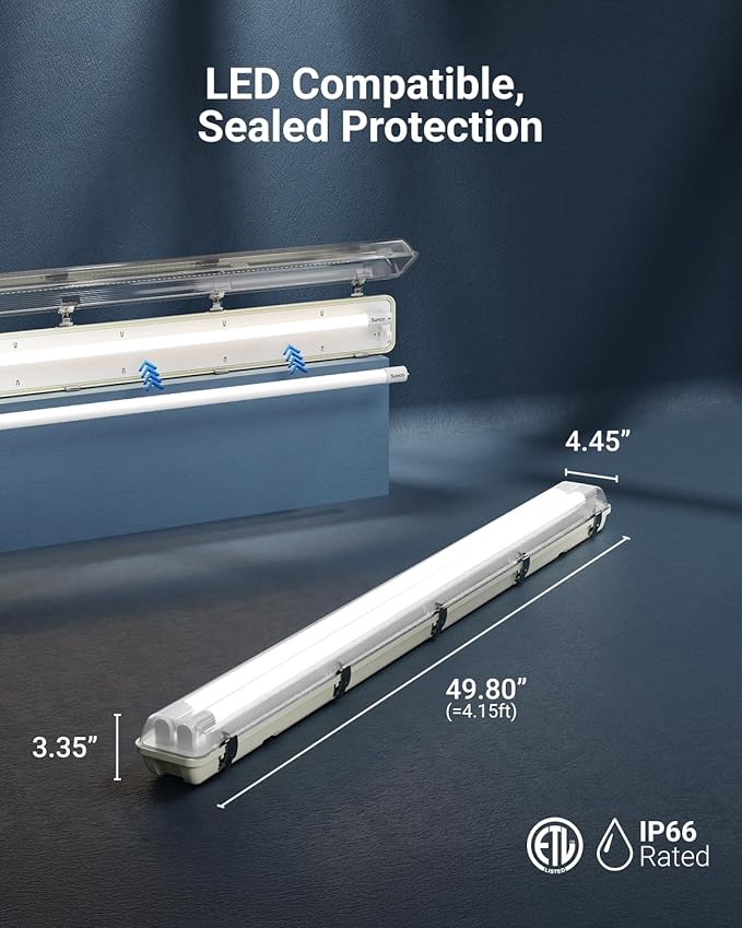Sunco LED Ready Fixture for Garage Ceiling, 4ft Shop Lights Holds 2 LED Tube - Image 7
