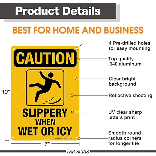 Slippery When Wet Or ICY Sign, Caution Sign, 2 Pack, UV Protected, Waterproof - Image 2