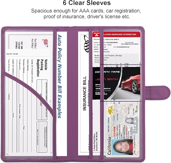 Car Registration and Insurance Holder, Leather Magnetic Shut Vehicle Glove Box - Image 3