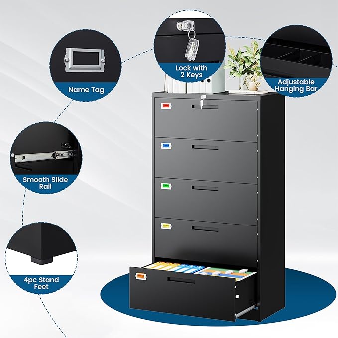 5 Drawer File Cabinet, Lateral Filing Cabinets - Image 4