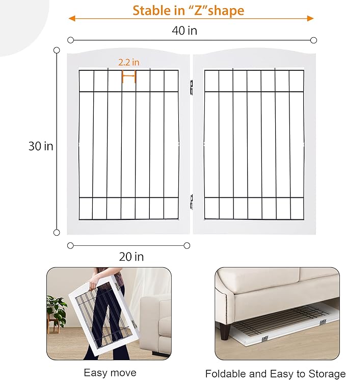 LZRS 2-Panel Freestanding Adjustable Wooden Dog Gate—30” Tall Foldable Pet - Image 5