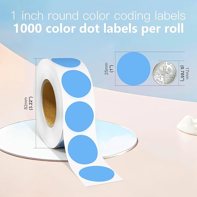 1 Inch Round Color Coding Labels, 1000 Dots Per Roll Sky Blue Color Coded Dot - Image 2
