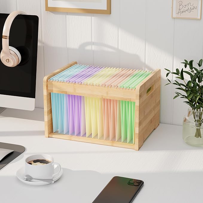 Bamboo Hanging File Organizer, Office Desk File Organizer - Image 4