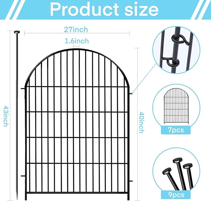 Tall Garden Fence with Gate 40 inx17.5 Ft, 8 Panels Fence - Image 2