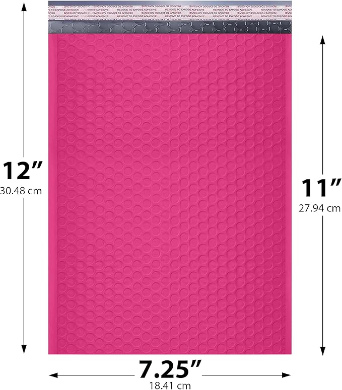 Hot Pink Poly Bubble Mailers 7.25x12 inch #1 | Self Seal Padded Envelopes | - Image 2