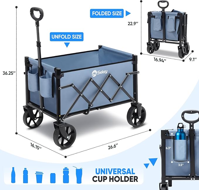 Sekey Wagon Cart with Wheels with 220LBS Capacity, Heavy Duty Wagon Carts - Image 7