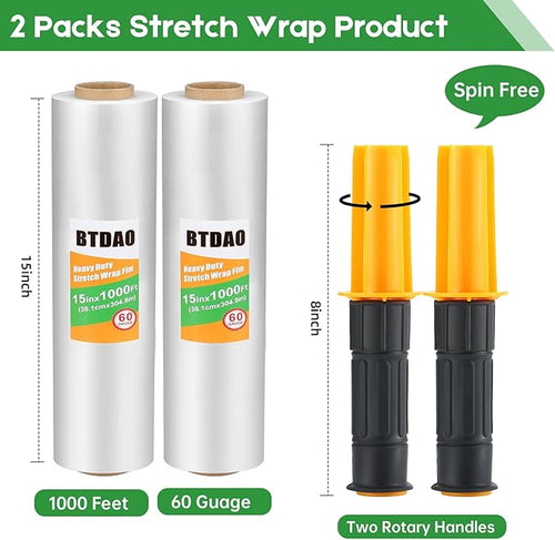 2 Rolls Stretch Wrap 15"x1000 Feet Stretch Film Shrink Wrap Packing Moving - Image 2