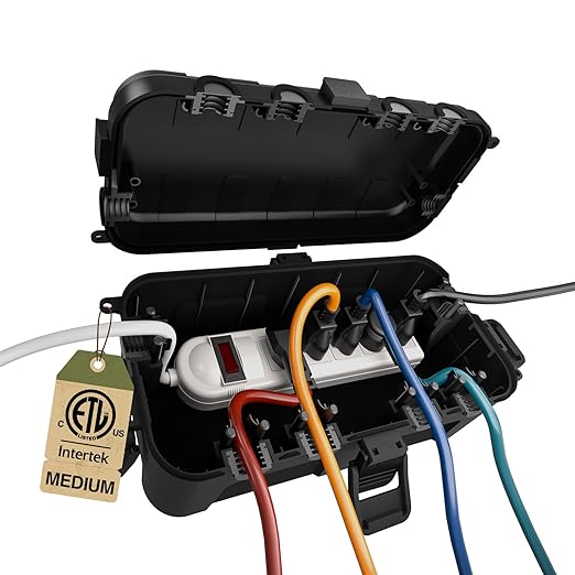 Flemoon Medium Outdoor Electrical Box, IP54 Waterproof Extension Cord Cover w/6 by FLEMOON