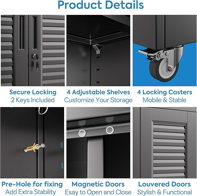 SUXXAN Broom Closet with Wheels 71"x 31.5"x15.75", Metal Cleaning Cabinets with - Image 6