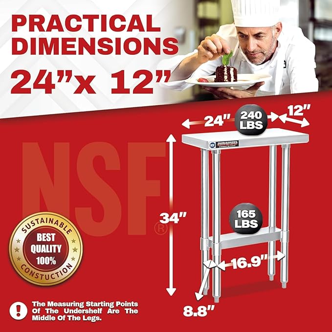 DuraSteel 24x12 Stainless Steel Work Table - Image 6