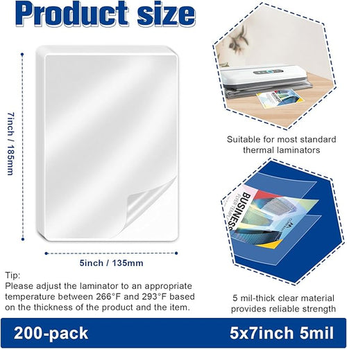 200 Pack 5mil 5“x7" Thermal Laminating Pouches Badge Laminate Pouches Clear - Image 2