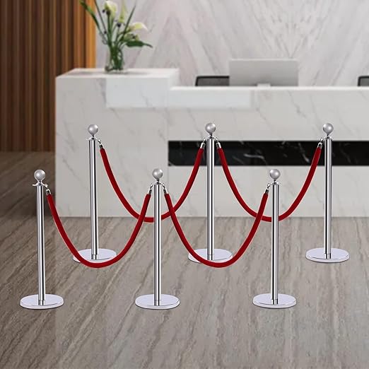 6 PCS Stanchions and Velvet Ropes Set, Hollow Base - Image 5