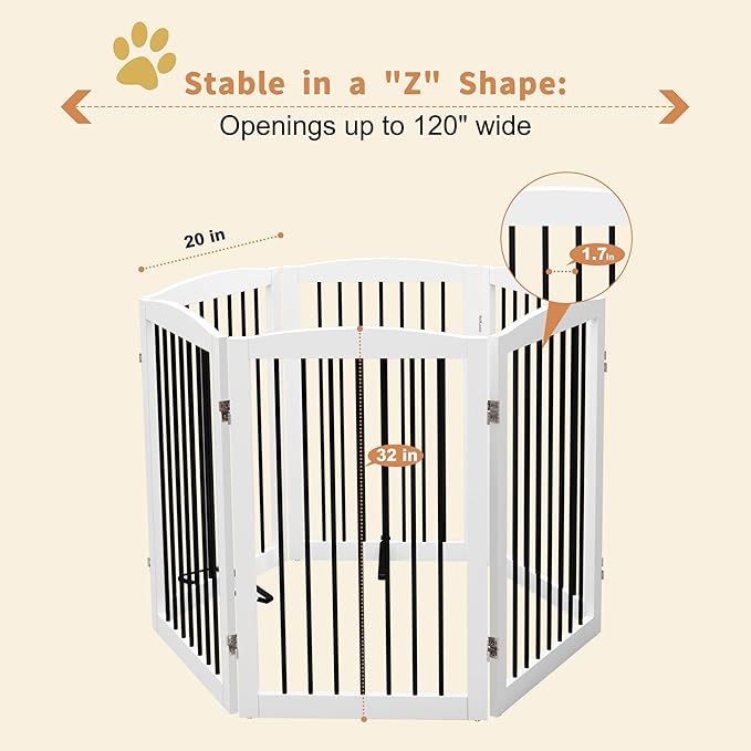 Freestanding Pet Gate for Dogs, Indoor Wooden Foldable Dog Gate for House - Image 5