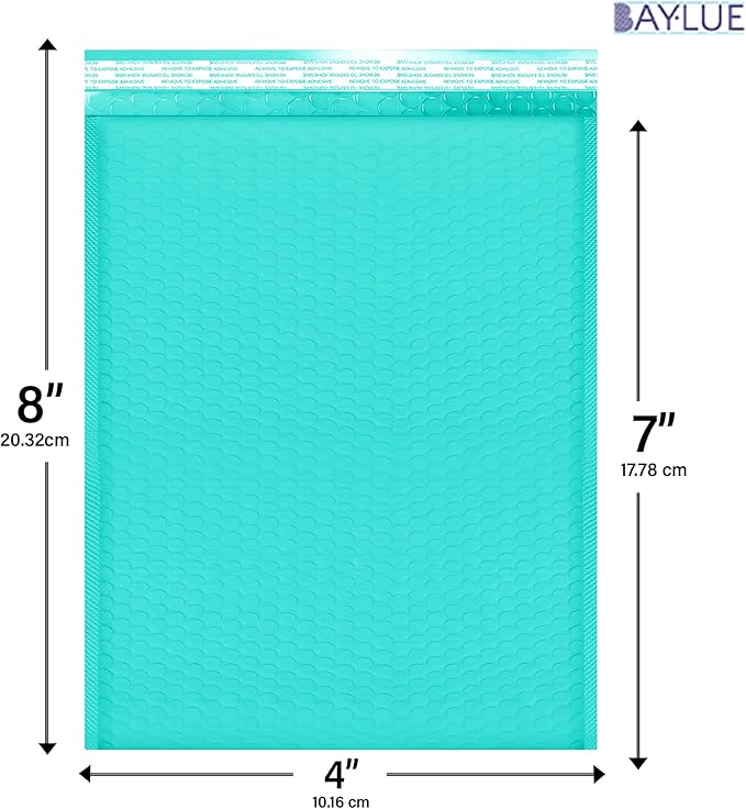 Teal Small Bubble Mailers 4x8 Inch #000 | Thick Padded Poly Mailer Envelopes | - Image 2