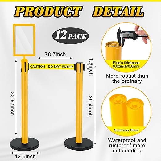 Therwen 12 Pack Heavy Duty Crowd Control Stanchions 9.8 ft Stainless Steel - Image 2