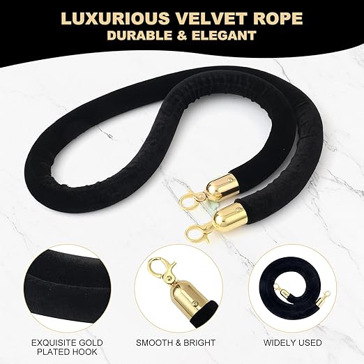 Velvet Stanchion Rope, 5 Feet Crowd Control Stanchion Ropes Safety Barrier - Image 3