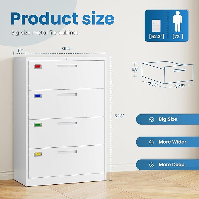4 Drawer File Cabinet, Lateral Filing Cabinets - Image 2