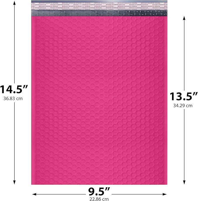 Hot Pink Large Poly Bubble Mailers 9.5x14.5 inch #4 | Self Seal Padded - Image 2