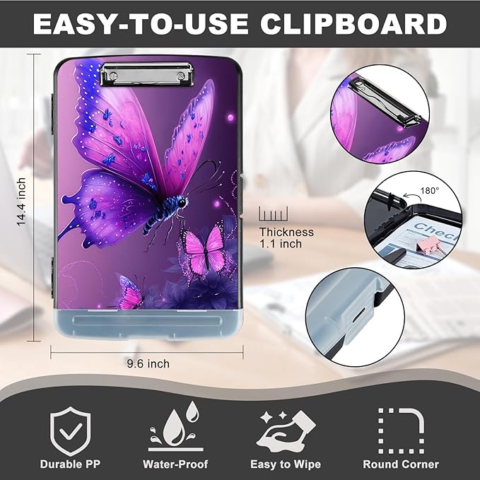 Clipboard with Storage, Heavy Duty Plastic Storage Clipboard with Low Profile - Image 3
