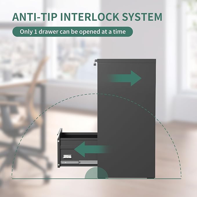 3 Drawer File Cabinet with Lock, Metal Vertical Filing Cabinets - Image 6