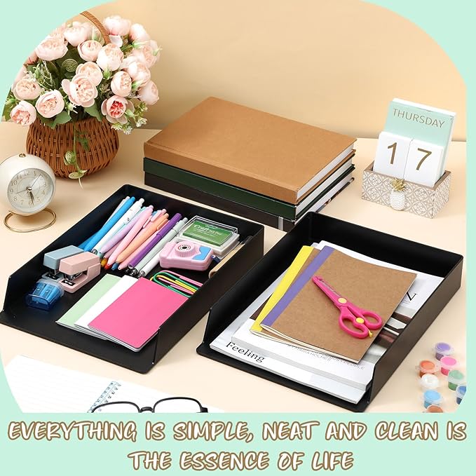 Wenqik 2 Pcs Stackable Paper Trays Rectangular Plastic Desk Holder Desktop - Image 5