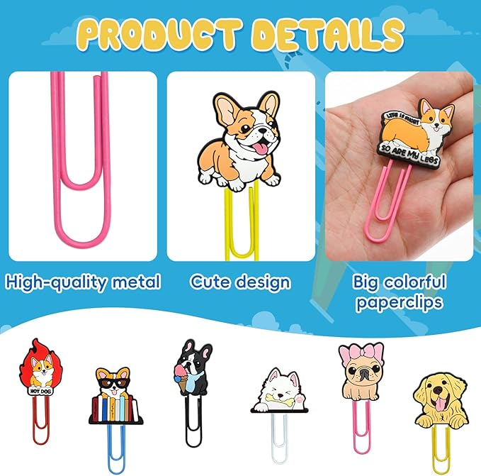 30 PCS Dog Paper Clips Metal Paperclip Large Size Paper Clip Cute Bookmark - Image 3