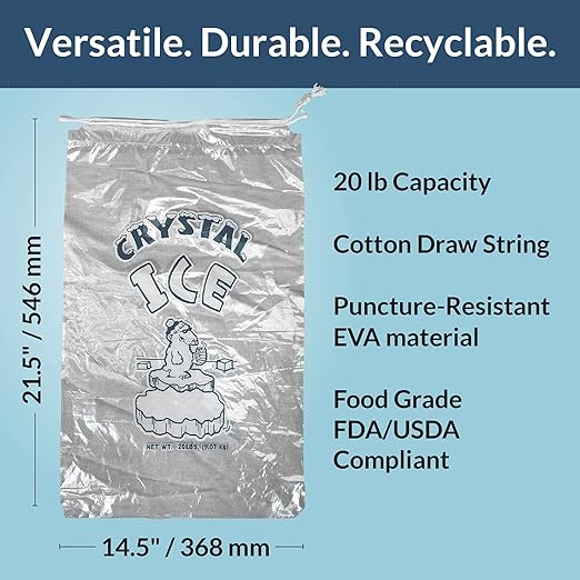 Pinnacle Mercantile 20 lb. Drawstring Ice Bags Heavy-Duty, Puncture-Resistant - Image 2