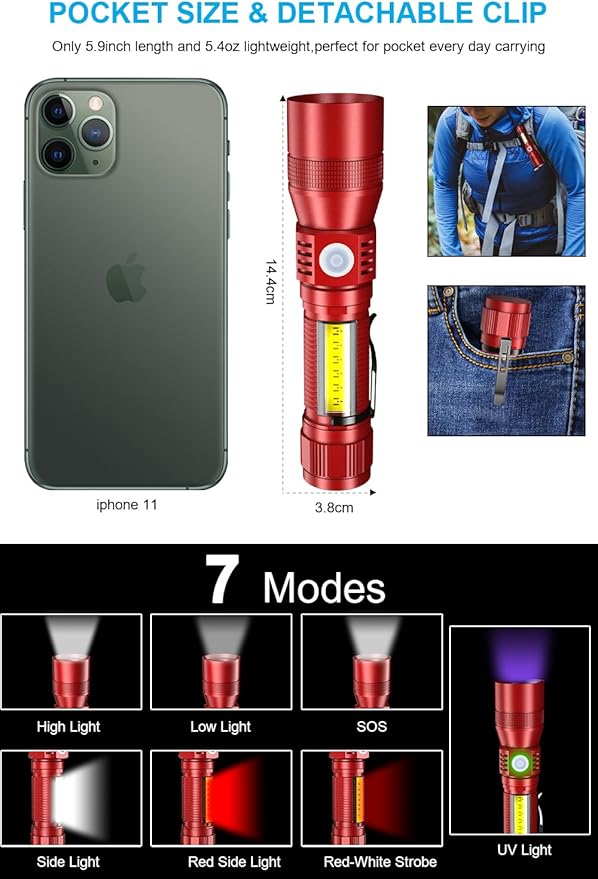 UV Flashlight Rechargeable, Waterproof LED Torch - Image 6