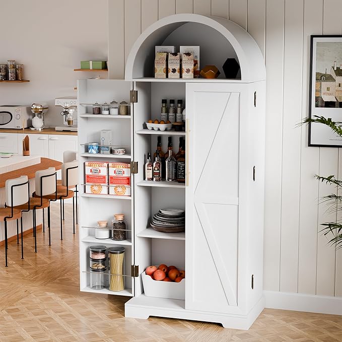65" H Arched Kitchen Pantry Cabinet, Modern Farmhouse Storage Cupboard by Unknown