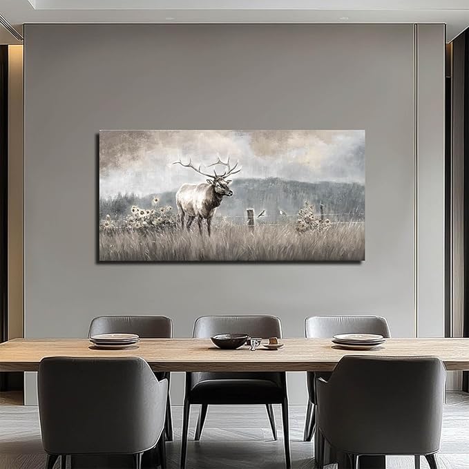 ZHENGYIN Large Bull Elk Wall Art, Deer Wildlife Canvas Print, Rustic Modern - Image 2