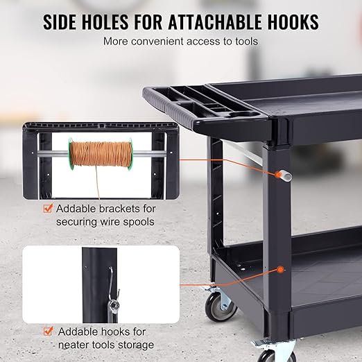 VEVOR Utility Service Cart, 2 Shelf 550LBS Heavy Duty Plastic Rolling Utility - Image 5