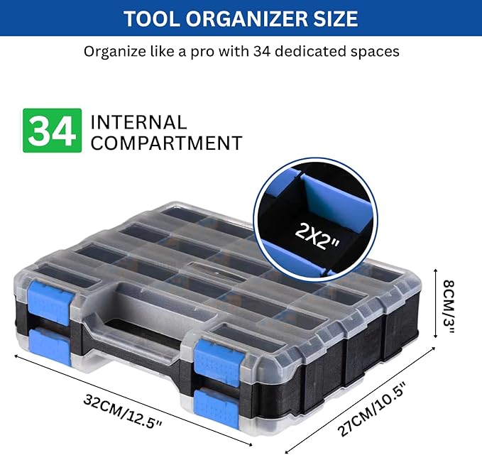 Andalus Tools Organizer Box, Small Parts Storage 34-Compartment Double-Sided - Image 2