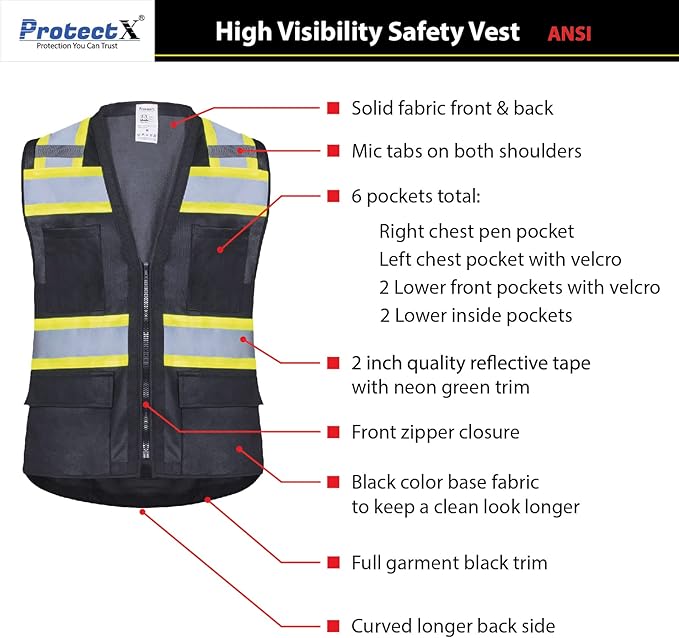 ProtectX 6 Pockets High Visibility Safety Vest - Image 4
