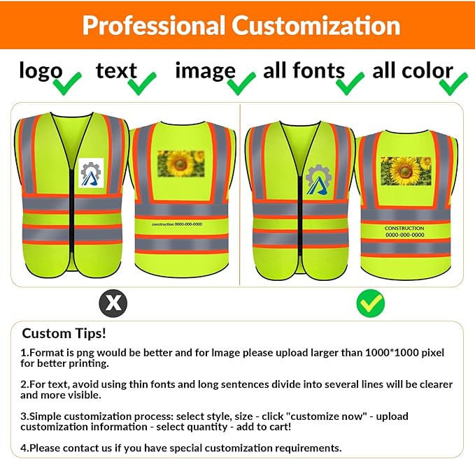 BeautyWill Custom Safety Vest Logo Class 2 High Visibility Reflevtive Vest - Image 2