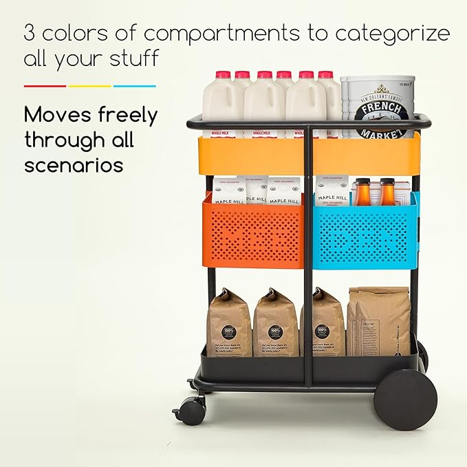 MEEDEN 3 Tier Rolling Utility Cart: Metal Heavy Duty Storage Cart Organizer - Image 6