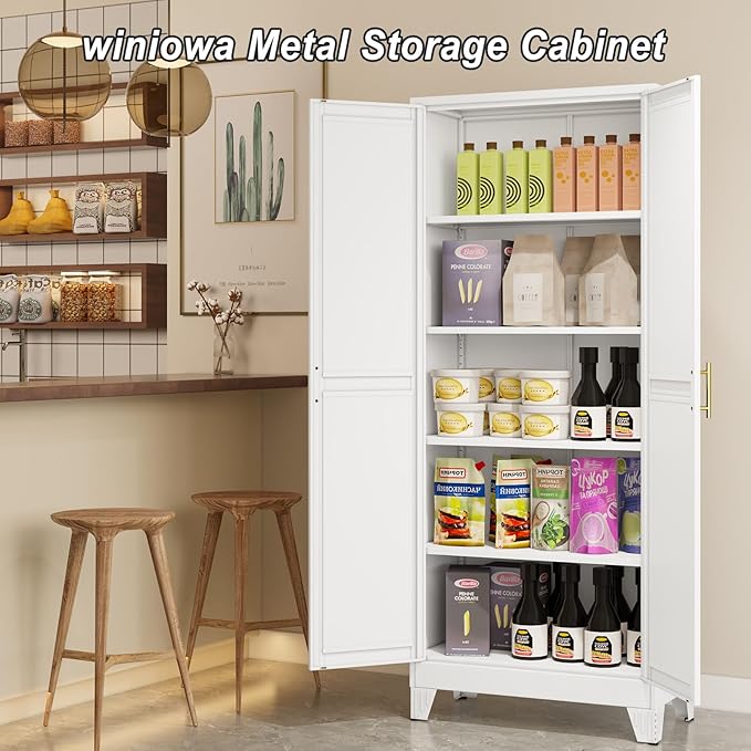 Metal Pantry Cabinet with 2 Doors and Adjustable Shelves - Image 3