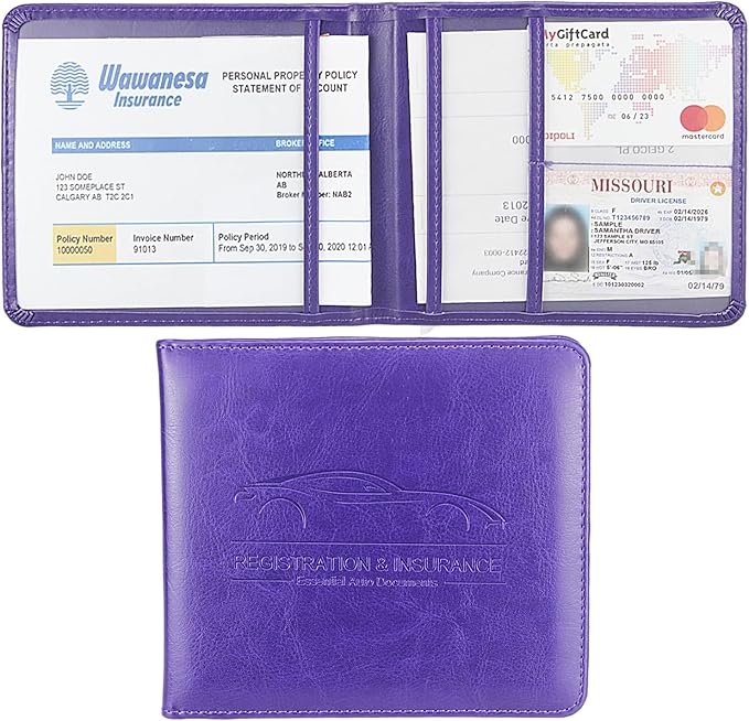 Car Registration and Insurance Holder, Premium Pu Leather Vehicle Glove Box by Miunice