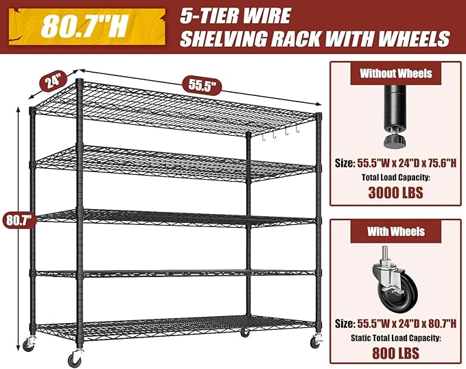 PrimeZone 5 Tier 80.7" H x 55.5" W x 24" D Wire Shelving - Image 3