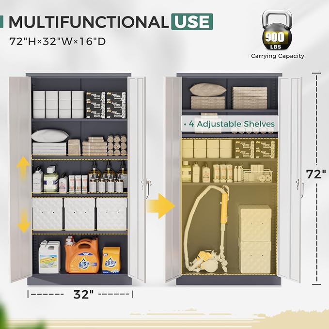 Greenvelly Metal Garage Storage Cabinet, Tall Steel Storage Cabinets - Image 3