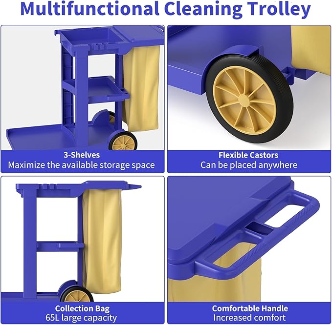 Nisorpa Commercial Janitorial Cart, 3-Shelf Housekeeping Cart, High Capacity - Image 3