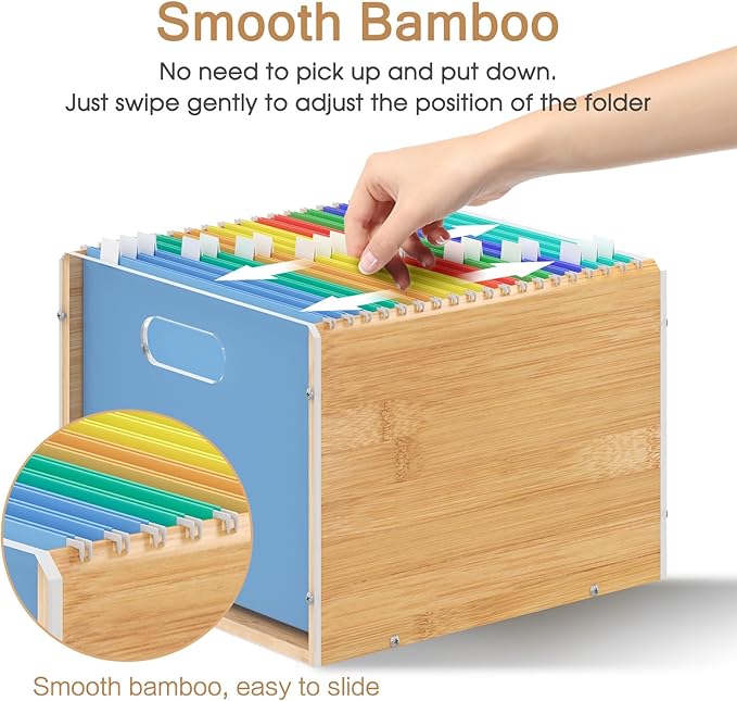 Hanging File Organizer, Bamboo Filing Box File Crate Organizer Storage Boxes - Image 3