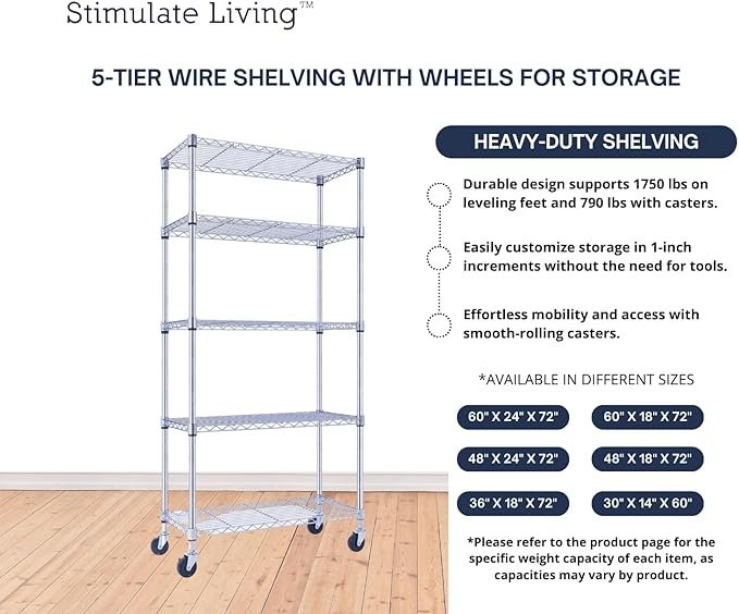 30"x14"x60" PRIME HEAVY DUTY Chrome 5-Tier Wire Shelving 1, 750 LBS MAX - Image 6