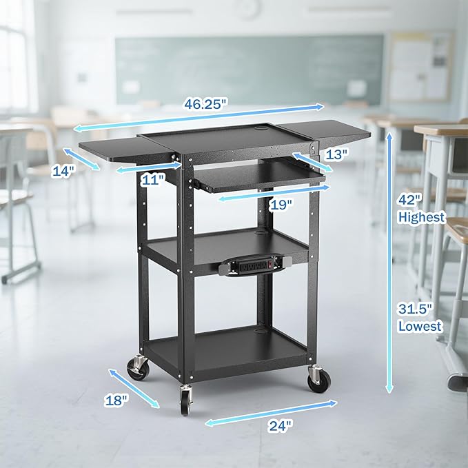 Large Steel AV Cart with Power Strip & Drop Leaves - Image 5