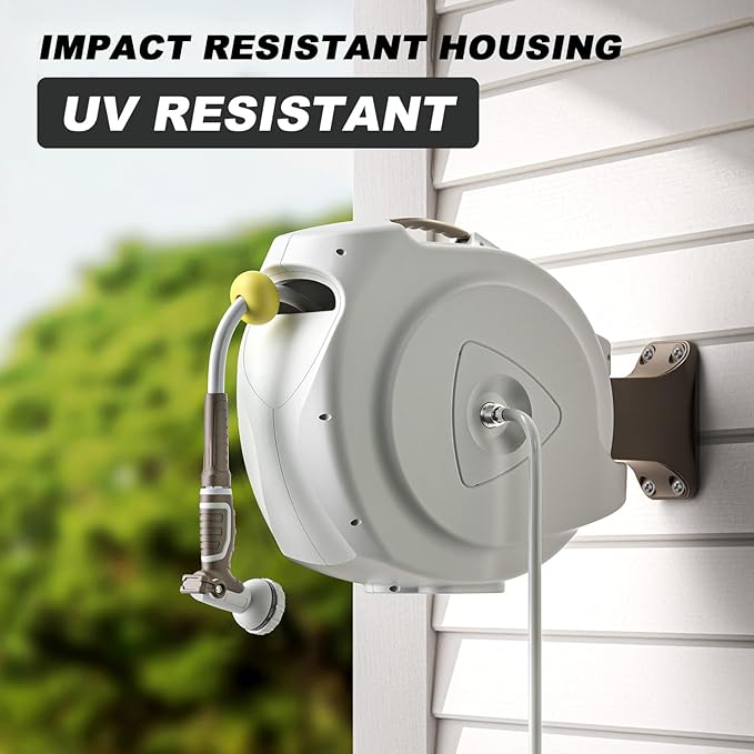 Retractable Garden Hose Reel, 5/8 in 65+6 ft, Heavy Duty Wall Mounted Water - Image 2
