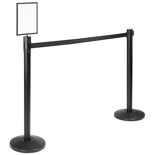 Qbuster Black Stanchions with Retractable Belt, Crowd Control Safety Barrier by Qbuster