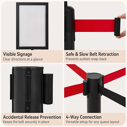 INMOZATA 6 Pack Retractable Belt Stanchions, Sign Holders, Heavy-Duty Steel - Image 5
