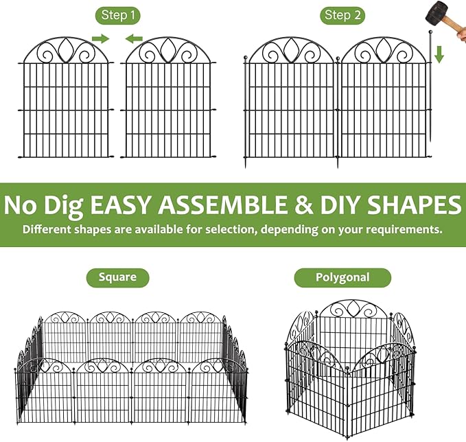 10 Panels No Dig Tall Garden Fence Panel – 44" H X 23.6' L Rustproof Metal Dog - Image 5