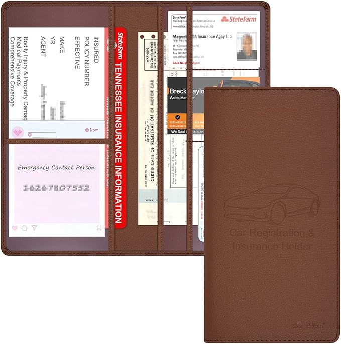 Car Insurance and Registration Holder, 9.5 x 5 Inch PU Leather Vehicle Glove by Techion
